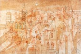 Peter Nuttall (b.1943) Cityscape, 1969 signed and dated (lower right) pen, ink, and watercolour 27 x