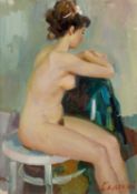 Sergei Kovalenko (b.1980) Nude on a Chair signed (lower right) oil on canvas 32 x 24cm.