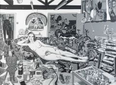 Grayson Perry (b.1960) Reclining Artist screenprint on fabric 49 x 67cm. Condition appears good with