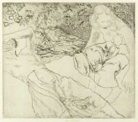 John Copley (1875-1950) Two Girls by a Stream, 1948 signed in pencil (in the margin) etching 31 x