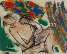 John Emanuel (b.1930) Bathers, St Ives signed in pencil (lower right) monoprint with mixed media