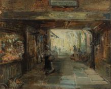 Philip Eustace Stretton (1863-1930) Shepherds Market, London signed (lower right) oil on board 33