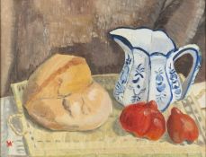 Attributed to Angelica Garnett (1918-2012) Still life with Bread and Peppers signed with initials (