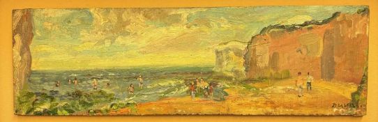 Dorothy Duval (1917-2005) A pair of beach scenes both signed oil on board 11 x 31cm (2).