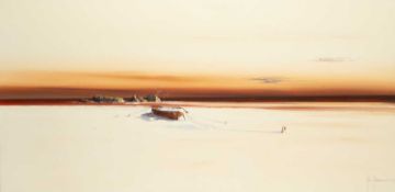 John Horsewell (b.1952) Boat on the Beach signed (lower right) oil on canvas 60 x 120cm.