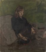 Modern British School Portrait of a Seated Lady oil on canvas 46 x 41cm, unframed.