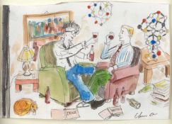 Chris Orr (b.1943) Sharing a Glass signed (lower right) watercolour 14 x 22cm.