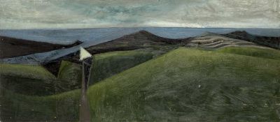 Anthony Curtis (1928-2018) Cornish Coast oil on board 39 x 89cm. Anthony Curtis was an artist born