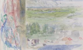 Jane Dowling (1925-2023) Fishermen at Alderburgh; and Rye Harbour watercolours 12 x 37cm; and 12 x
