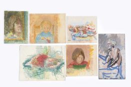 Jane Dowling (1925-2023) Six portrait oils unsigned largest 35 x 21cm, unsigned (6). Mallams are