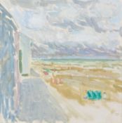 Jane Dowling (1925-2023) Windy Day at the Beach signed with initials (lower right) oil on board 30 x