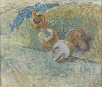 Jane Dowling (1925-2023) Mushrooms signed with initials (lower right) oil on board 14 x 17cm.
