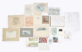 Jane Dowling (1925-2023) A large folio of unframed watercolours and pencil sketches. Mallams are