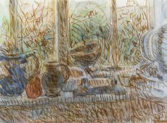 Jane Dowling (1925-2023) Kitchen Windowsill signed with initials (lower right), inscribed and titled