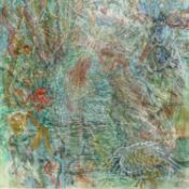 Jane Dowling (1925-2023) Figures by a River signed with initials (lower right) mixed media 26 x