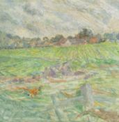 Jane Dowling (1925-2023) A Field of Suffolk Parsnips signed with initials (lower right) oil on board