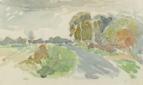 Jane Dowling (1925-2023) Oddington, Autumn Afternoon signed and titled (to reverse) watercolour 15 x