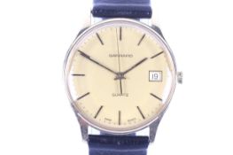 Garrard, a gentleman's 9ct gold round quartz wrist watch, circa 1982.