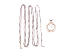 An early 20th century gold cased fob watch and a Victorian long guard chain.