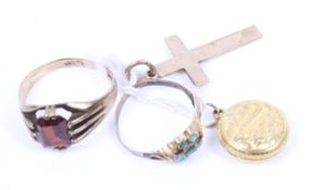 A small group of jewellery to include a vintage 9ct gold and rectangular red paste single stone