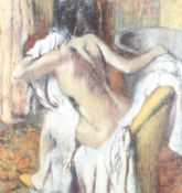 A print of an Edgar Degas pastel of a girl washing. 42cm x 39cm, framed and glazed.