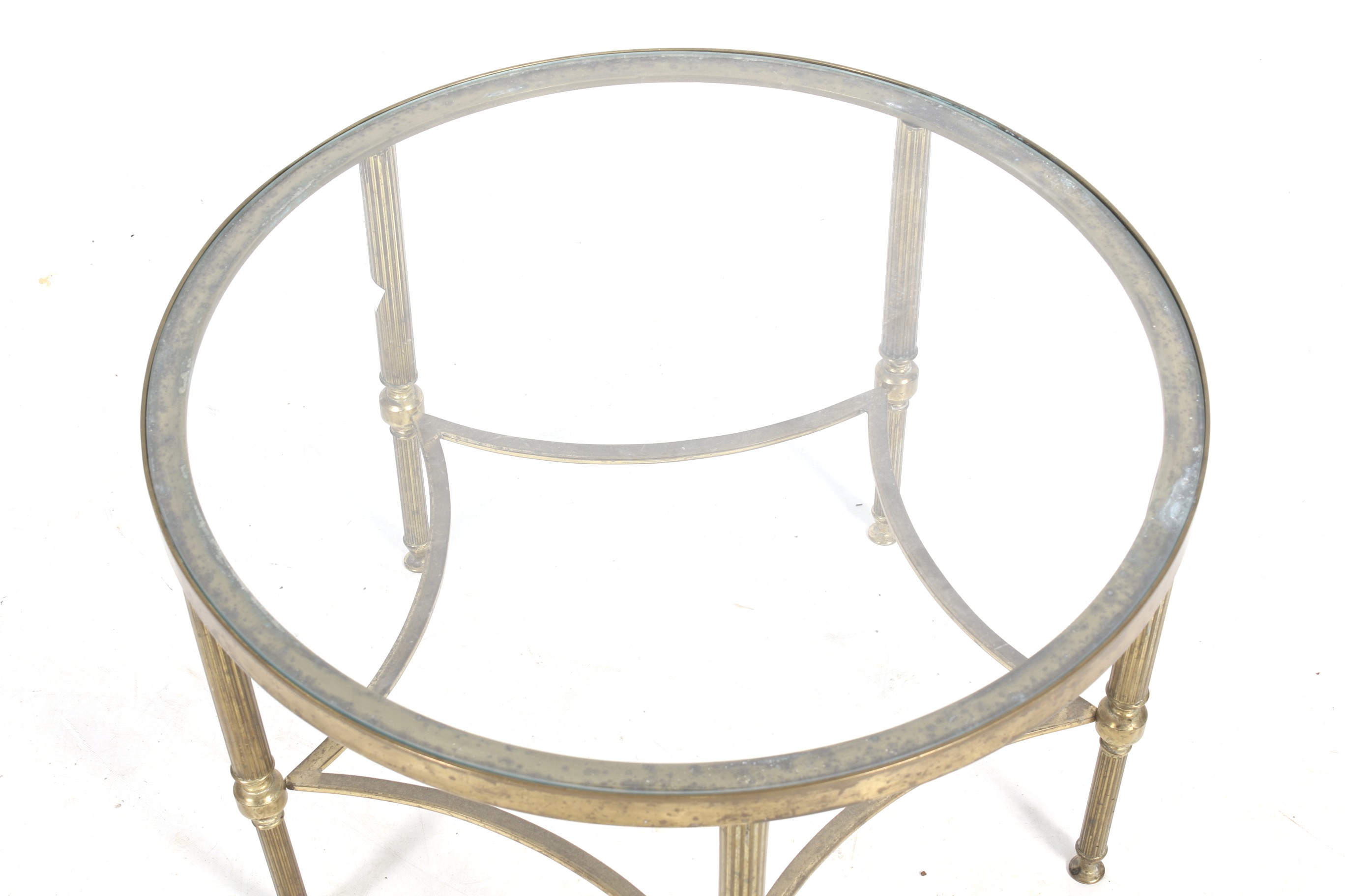 A circa 1970s round brass coffee table with glass top. - Image 2 of 2