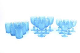 Three sets of six curb blue drinking glasses. Max.