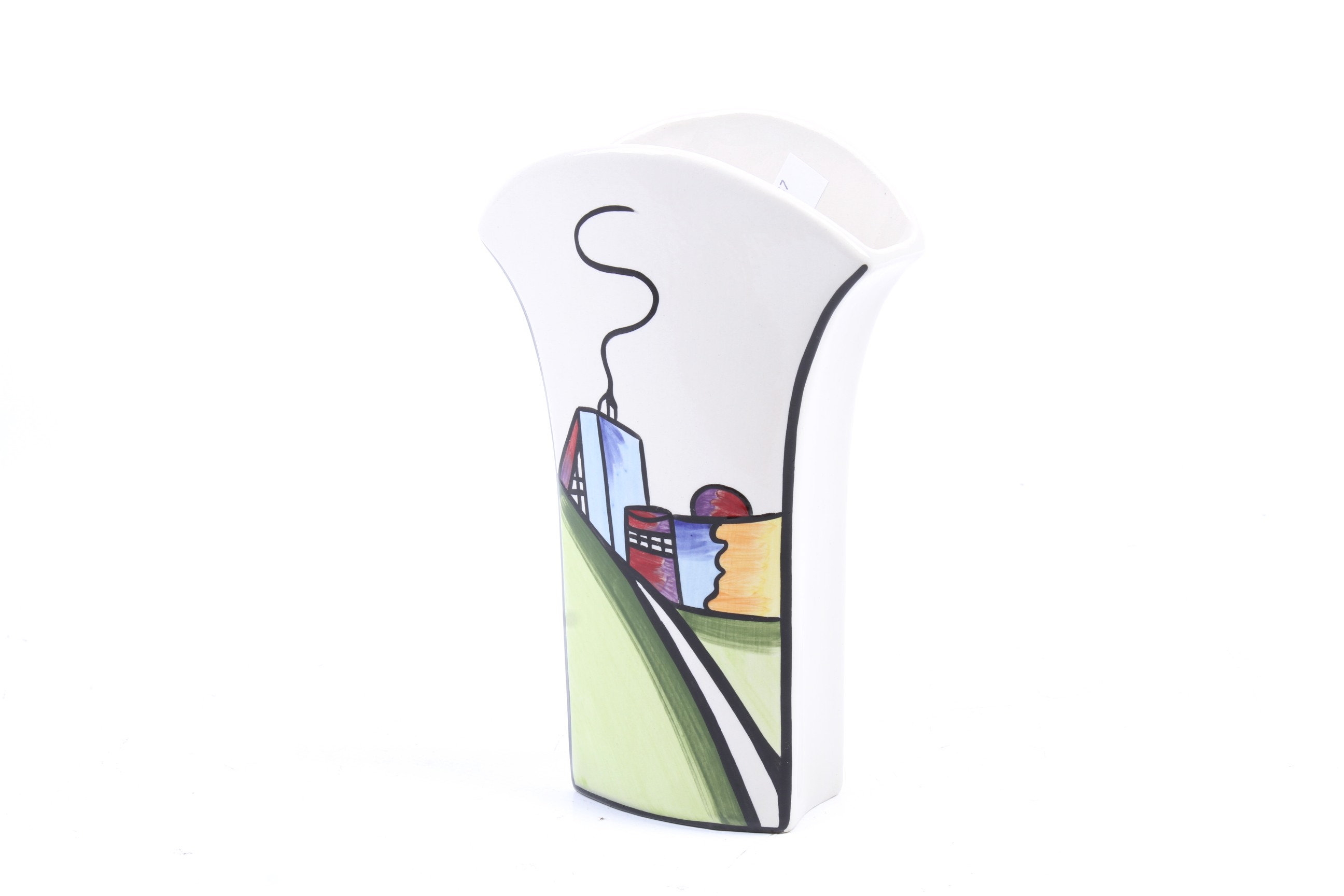 Lorna Bailey signed studio art pottery vase 'Deco House'.
