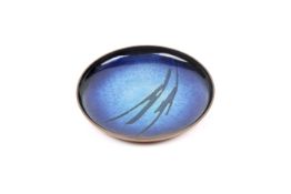 Ulf Johansen (1922-1990) Norway, enamel on copper dish, signed. Abstract motif, diameter 15.