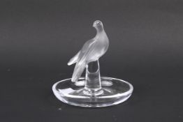 A Lalique France trinket ring dish with an opaline dove.