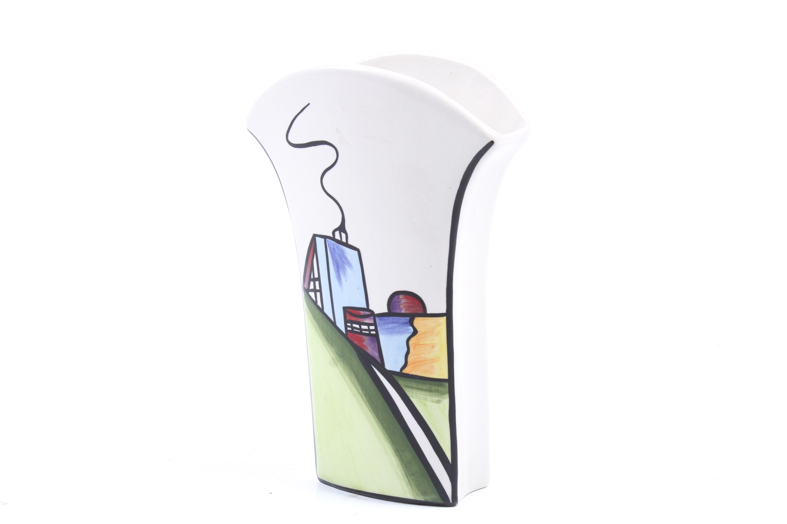 Lorna Bailey signed studio art pottery vase 'Deco House'. - Image 2 of 3