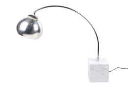 A mid-century arc chrome and marble cube table lamp. Possibly designed by Harvey Guzzini.