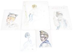 Five pen and watercolour drawings by Brownie Downing Mansfield (Australian, 1924-1995).