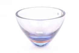 Mid-century Whitefriars Crystal pale blue glass bowl. With sticker label. Diameter 18cm, H12.