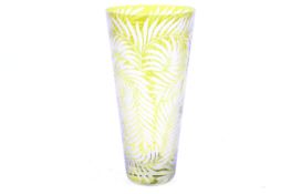 Artel engraved yellow glass 'fern' vase. Etched maker's mark to the base.