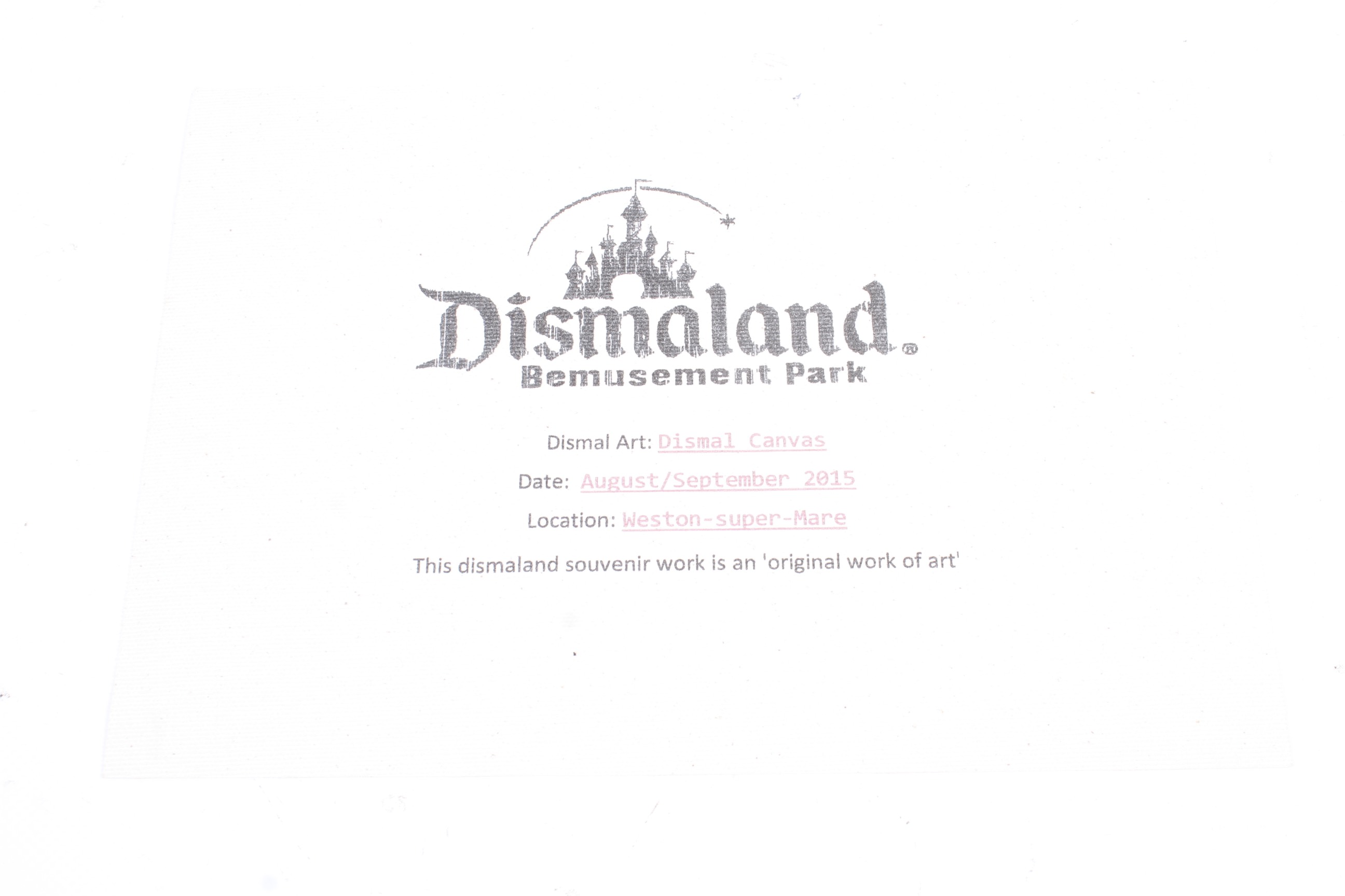 A Dismaland spray painted image on canvas sheet and a flyer. - Image 2 of 2