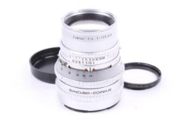 A Carl Zeiss 150mm f4 Sonnar lens. Chrome. Serial No. 4587755. Hasselblad mount.