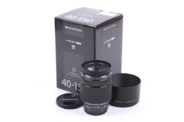 An Olympus OM System M.Zuiko Digital ED 40-150mm f4 Pro mirrorless camera lens.