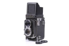A Minolta Autocord 6x6 medium format TLR camera. Serial No. 427327. With a Minolta 75mm f3.