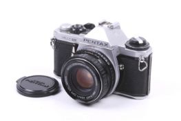 A Pentax ME Super 35mm SLR camera. Serial number 2434247. With an SMC Pentax-M 50mm f1.7 lens.