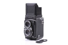 A Micro Precision Products M.P.P. Microcord I 6x6 medium format TLR camera. With a Ross London 77.