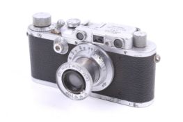A Leica IIIa 35mm rangefinder camera. 1935. Chrome. Serial No. 178885. With a Leitz 5cm (50mm) f3.