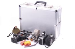 A collection of cine cameras and accessories.