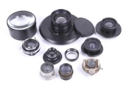 A collection of ten lenses. To include a Ross London 9 1/2 inch f7.