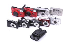 Nine 35mm and digital compact cameras.