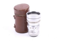 A Steinheil Munchen 135mm f3.5 Tele-Quinar LTM lens. Chrome. Serial No. 1808763.