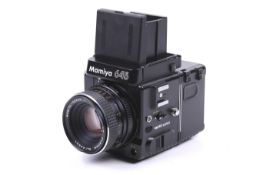 A Mamiya m645 Super 6x4.5 medium format SLR camera. With a Mamiya Sekor C 80mm f2.