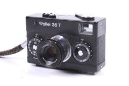 A Rollei 35 T Singapore 35mm Viewfinder camera. Black. Serial Number 6350133.