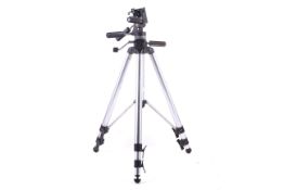 A heavy duty Manfrotto tripod. With an Art #029 head. Missing top plate. Max height 158cm.