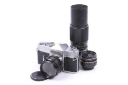 A Reflexa 35mm SLR camera outfit. With three lenses; a Meyer-Optik 30mm f3.